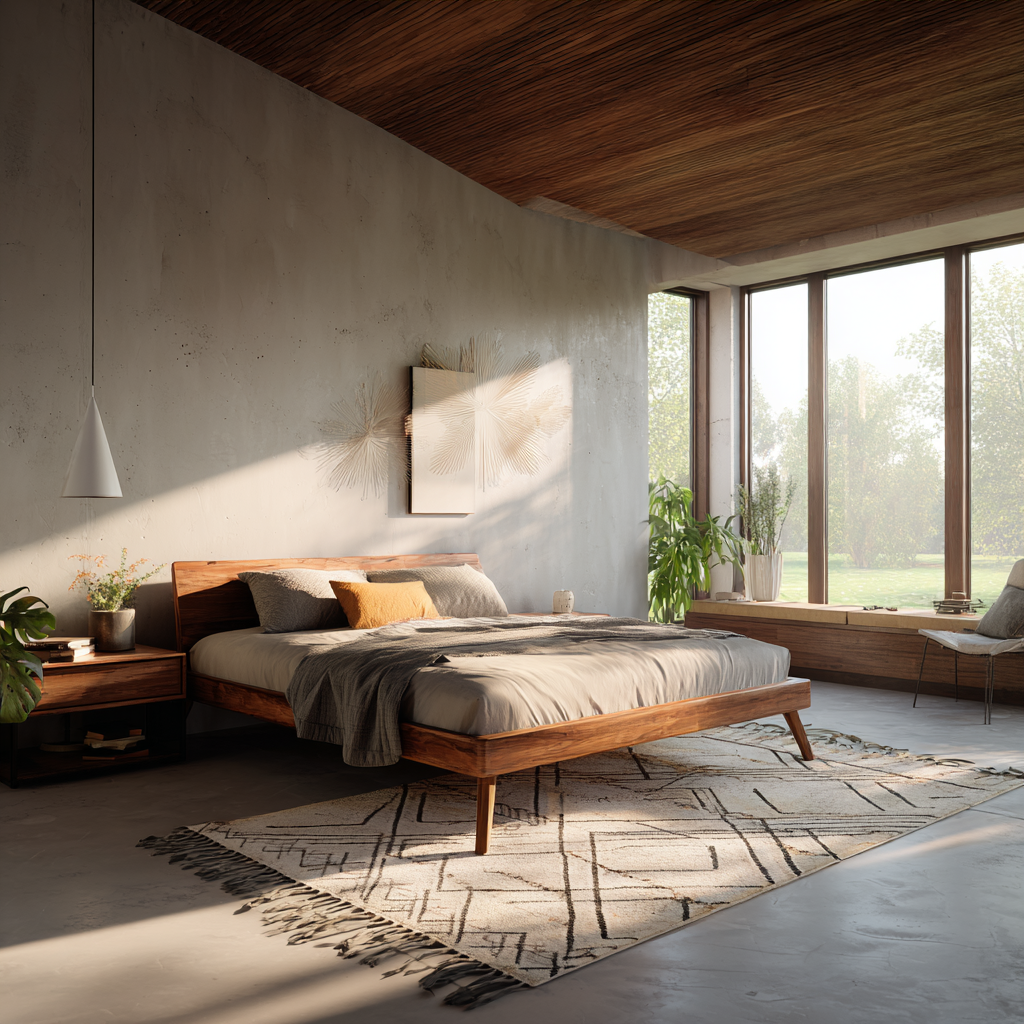 A statement bed can be the highlight of your midcentury modern design