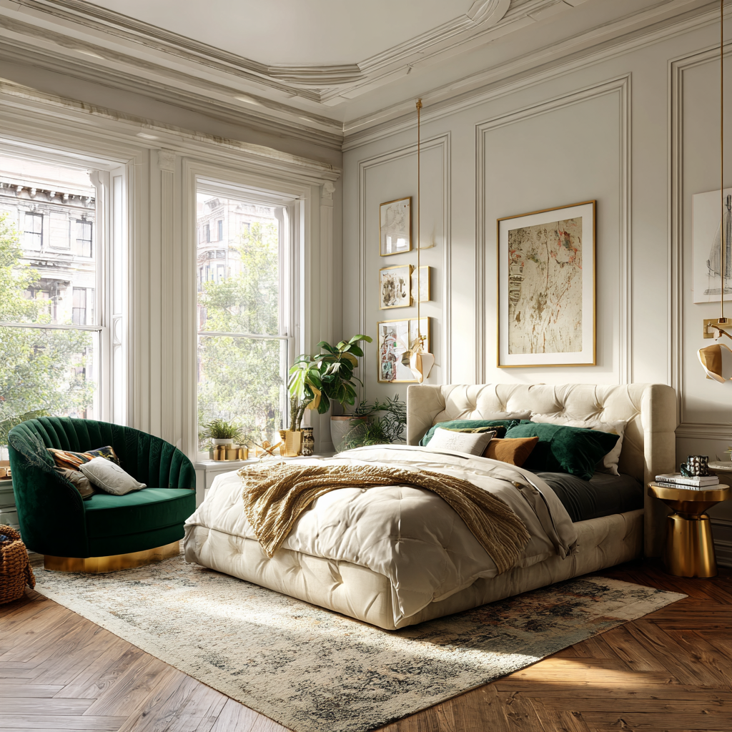 Even a amodern room can look Victorian with some statement furniture like a tufted accent chair