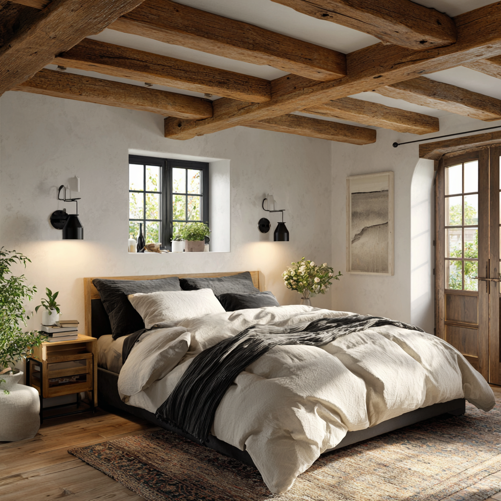 Exposed beams create a very chic look