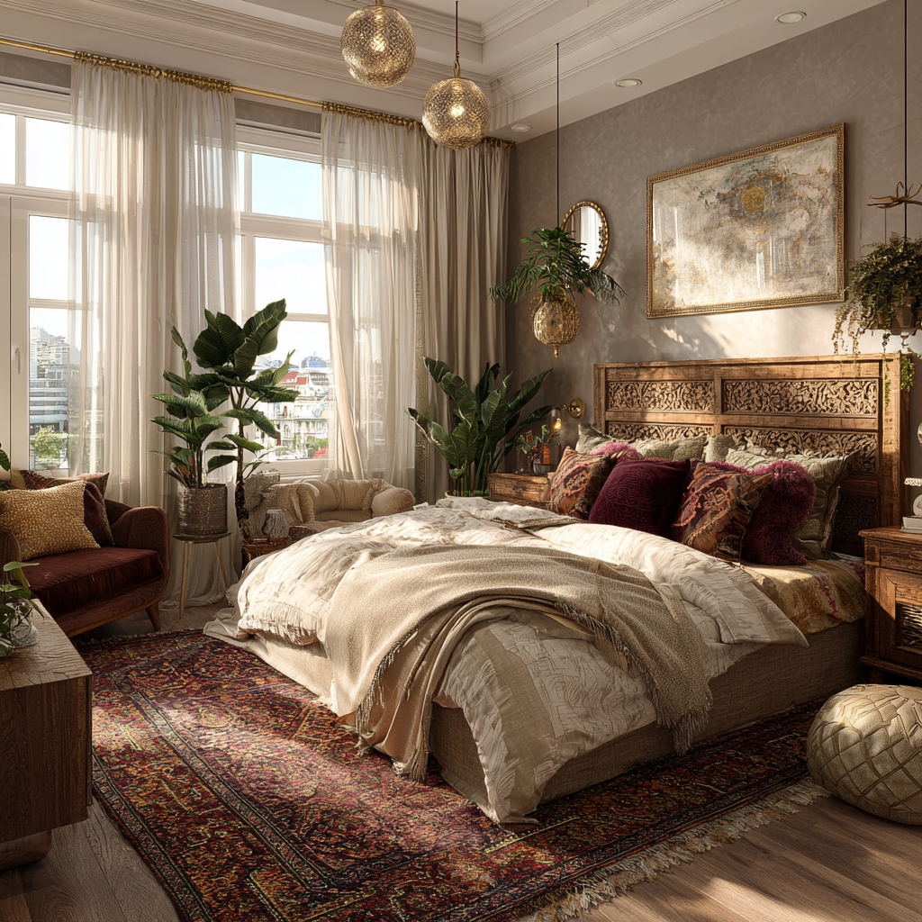 Metallic lights add to this look of bohemian vibe