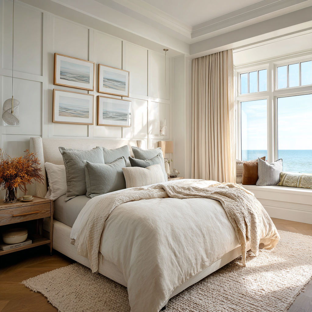 Minimalist furniture lets the views take the star role in this costal inspired room