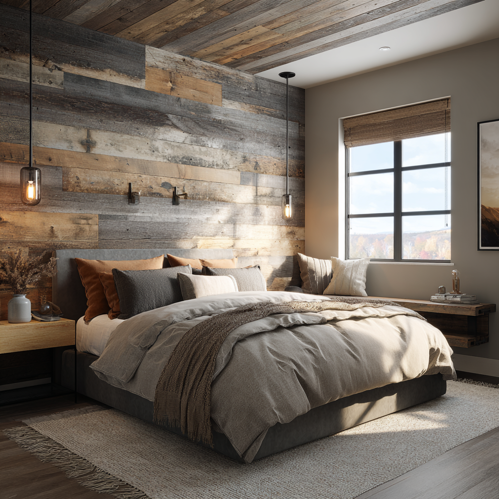 Reclaimed wood wall and black fittings look great in this style