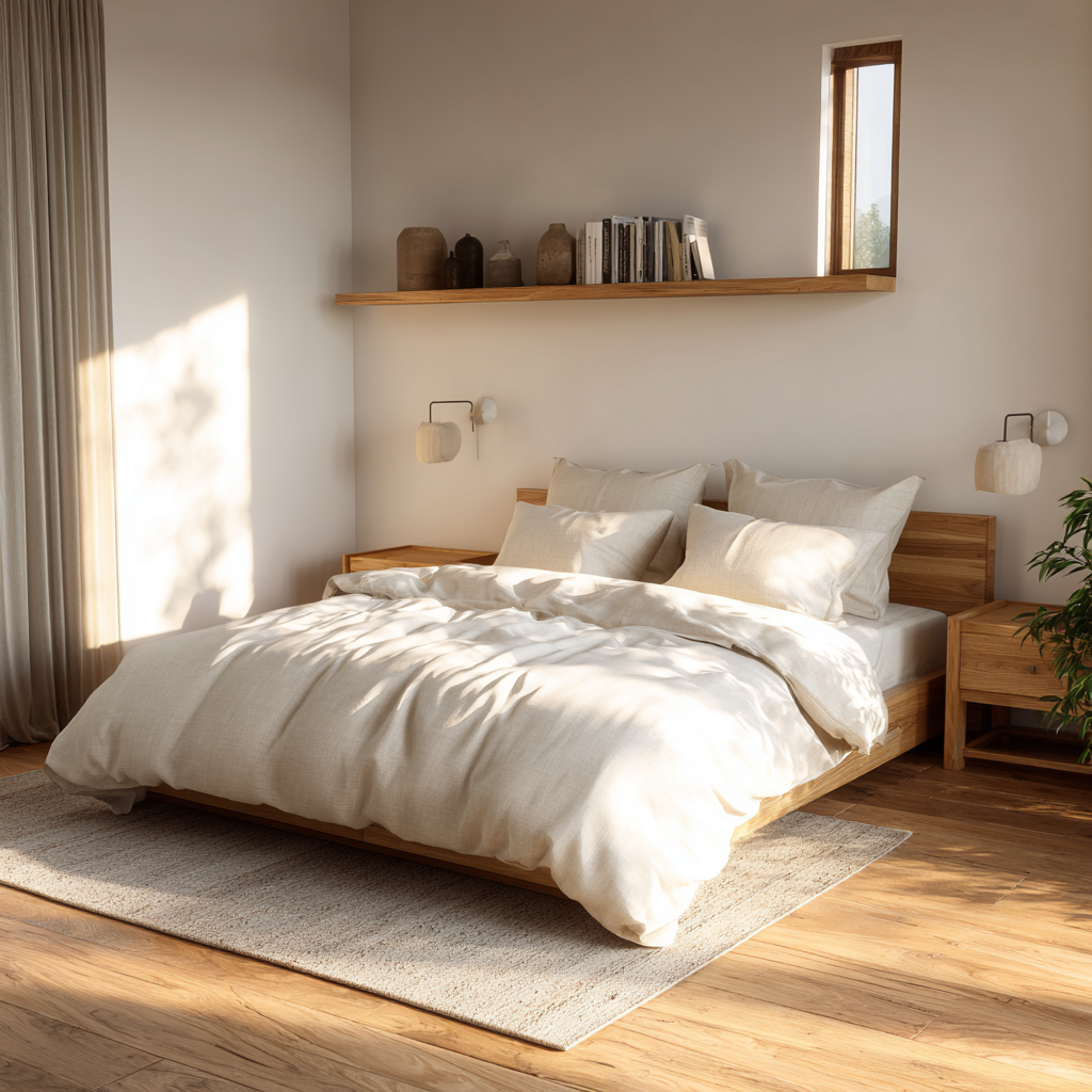 Shelves and low furniture add to the rustic modern look