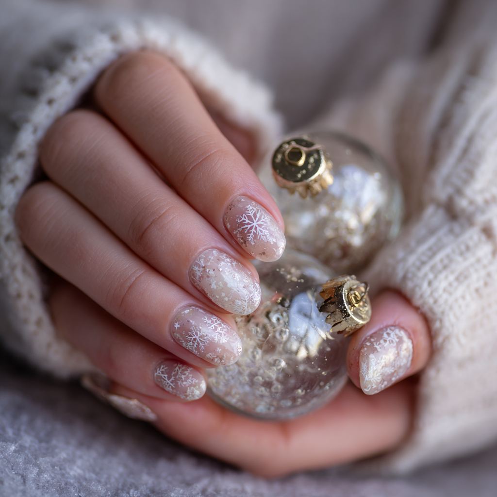 Snow globe Christmas nails
