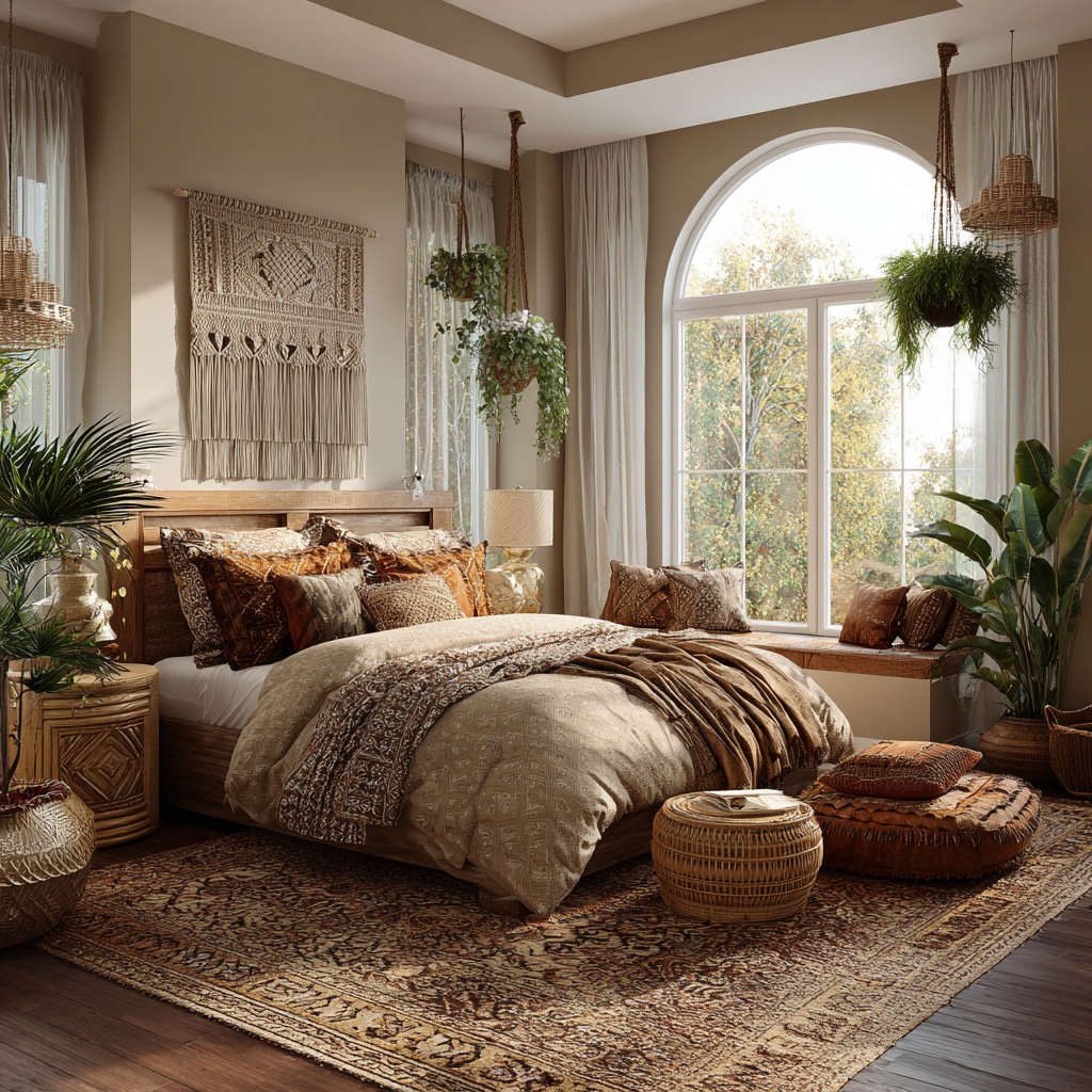Statement bedding in bohemian style look very inviting