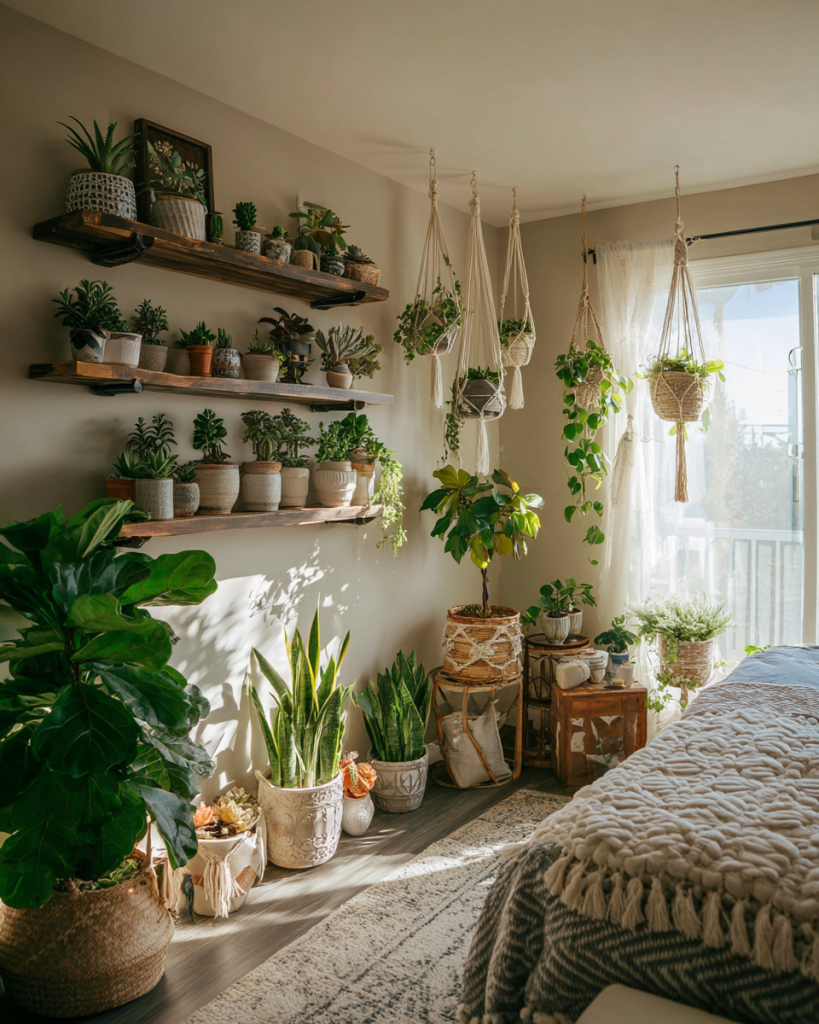 Try making a sunny plan wall in one sunny corner of your boheme themed room