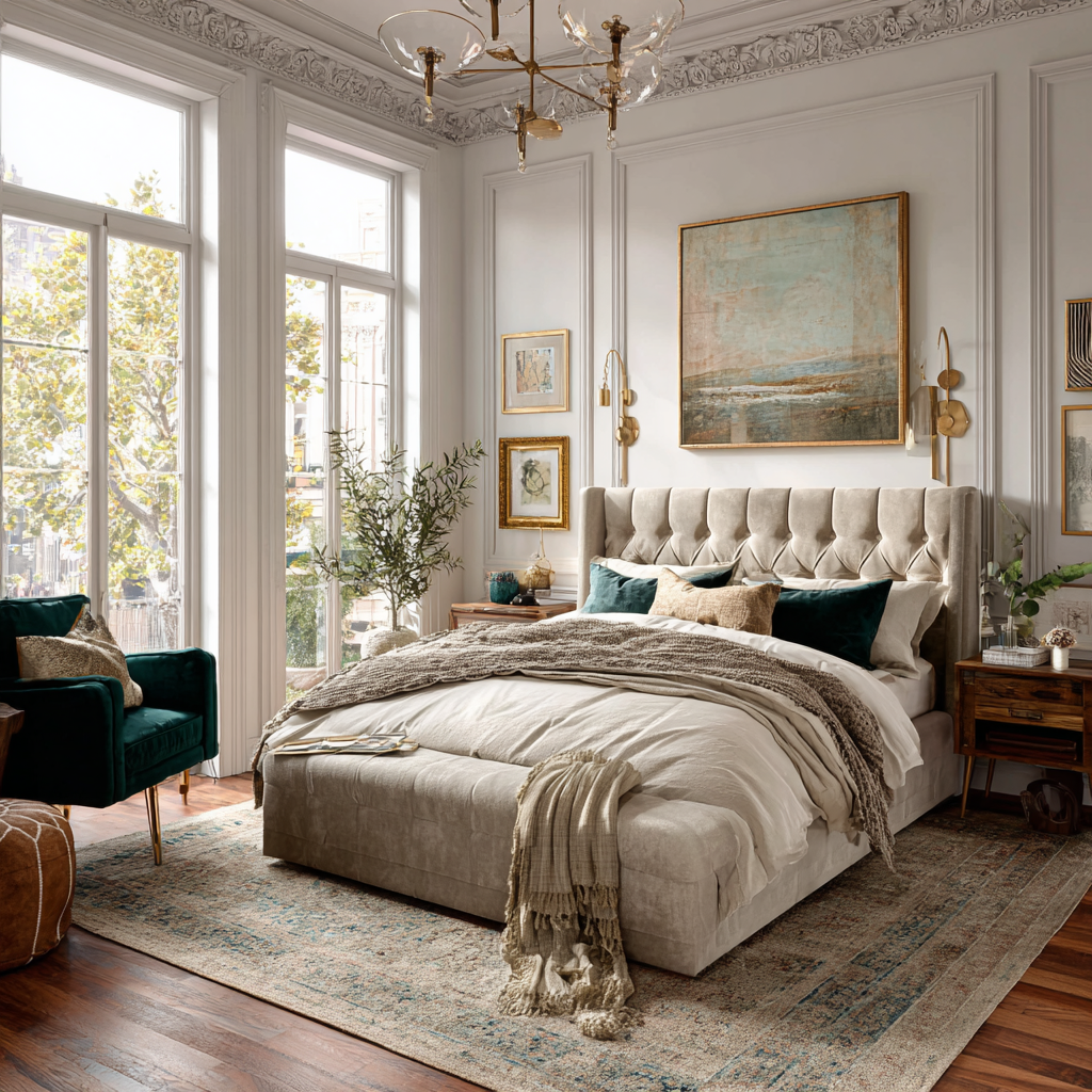 Victorian style master bedroom create an impression of elegance and grandeur